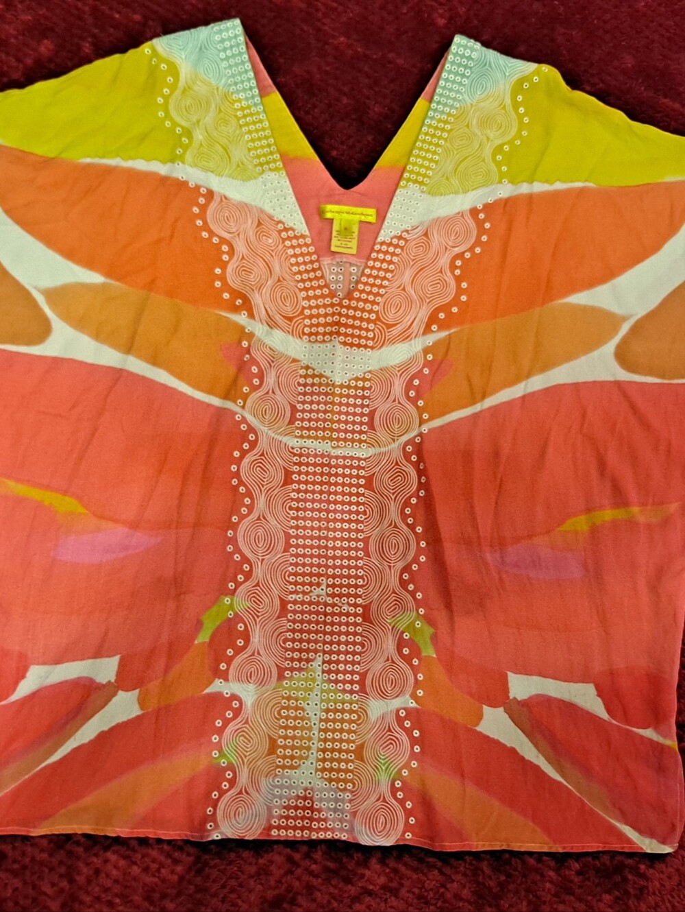 Catherine Malandrino Vibrant Multicolor Embellished V-Neck Tunic Size XL